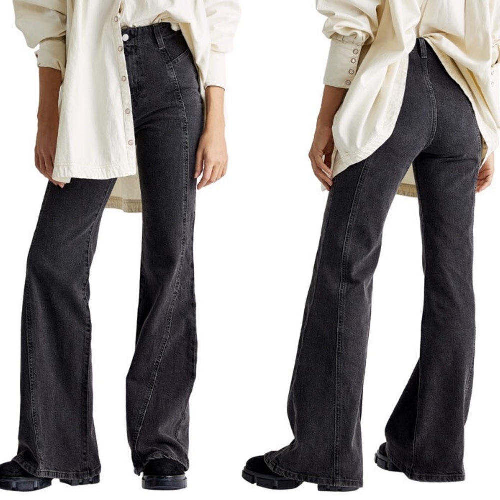 Free People Black Florence Super High‎ Rise Flare Leg Jeans - size 31
